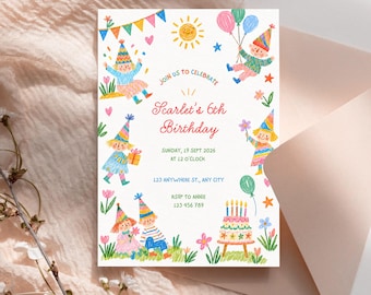 Kids Birthday Invitation Template, Colorful Hand Drawn Party Invite, Crayon Birthday Invitation