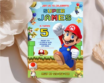Super Mario Birthday Invitation Template | Editable Mario Party Invite | Video Game Birthday Invitation |