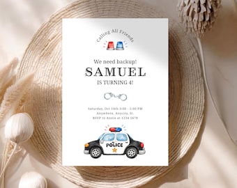 Police Birthday Invitation, Police Car Birthday Invite, Calling All Officers Party