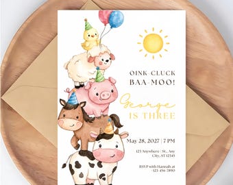 Farm Animal Birthday Invitation Template, Barnyard Birthday Invite