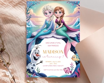 Frozen Mermaid Birthday Invitation, Ice Princess Under the Sea Party (Digital Download)