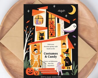Halloween Party Invitation, Costume & Candy Invite, Kids Trick or Treat Party