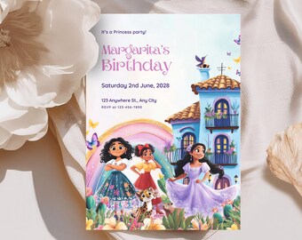 Encanto Birthday Invitation Template, Magical Princess Birthday Party Invite, Butterfly Rainbow Floral