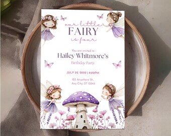 Fairy Birthday Invitation Template, Whimsical Mushroom Fairyland Party (Editable Download)