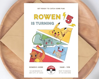 Pokemon Birthday Invitation Template, Pokemon Party Invite,  Pikachu Birthday Invite, Digital Download, 5x7 Inches