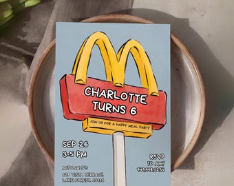 McDonald's Birthday Invitation Template, Happy Meal Birthday Invitation, Digital Download 5x7