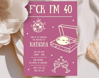 40th Birthday Invitation Template, Editable Adult Party Invite, Retro Disco Theme
