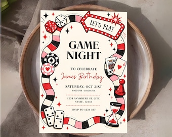 Game Night Birthday Invitation, Casino Birthday Party Invite, Playing Cards Dice Poker Theme, Adult Game Night