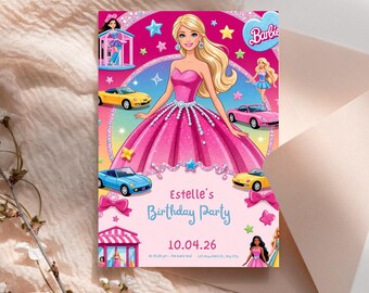 Barbie Birthday Invitation, Pink Princess Party Template (Digital Download)