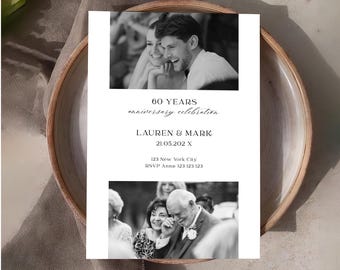 60th Diamond Anniversary Invitation Template, Elegant Photo Design (Digital Download)