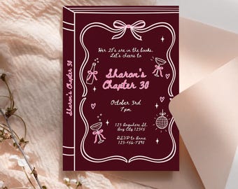 Chapter 30 Birthday Invitation, Burgundy & Pink 30th Birthday Invite, Cheers to 30 Party Invitation, Girly Cocktail Birthday Template