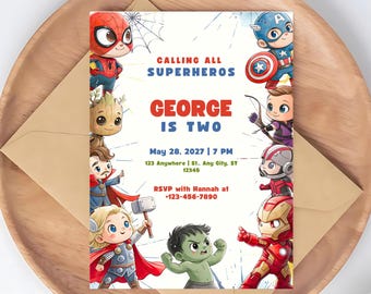 Superhero Birthday Invitation Template | Avengers Birthday Invite | Spiderman Captain America Iron Man Hulk Thor