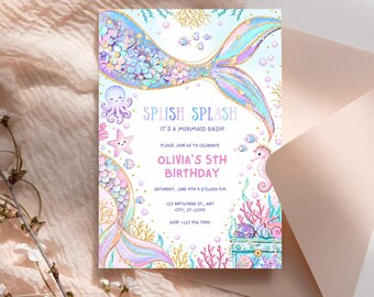 Mermaid Birthday Invitation, Under the Sea Birthday Invite, Mermaid Party Invitation, Pastel Ocean Birthday
