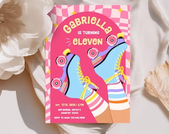Roller Skating Birthday Invitation, Retro Roller Skate Party Invite, Groovy Girls Birthday Invitation