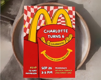 McDonald's Happy Meal Birthday Invitation Template, Fast Food Party Invite,  5x7 Inch Invitation