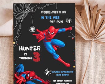 Spider Superhero Birthday Invitation Template, Editable Spidey Party Invite