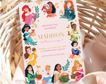 Disney Princess Birthday Invitation Template, Princess Birthday Invite Editable, Fairytale Birthday Party