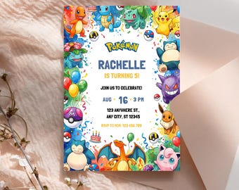 Pokemon Birthday Invitation Template, Editable Pokemon Party Invite, Pokemon Birthday Card