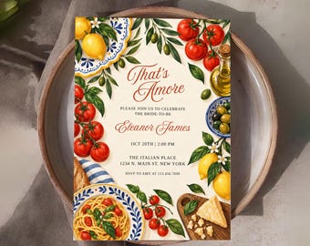 Italian Bridal Shower Invitation, That’s Amore Invite, Mediterranean Lemon Tomato Party, Editable Canva Template