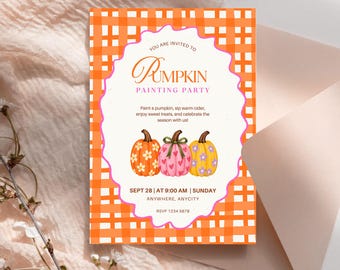 Pumpkin Painting Party Invitation, Fall Birthday Invite, Pumpkin Birthday Invitation, Autumn Kids Party