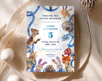 Zootopia Birthday Invitation, Editable Police Theme Party Invite (Digital Download)