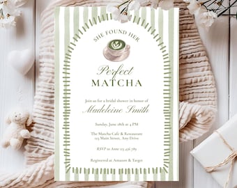 Matcha Bridal Shower Invitation, She Found Her, Green Tea Party (Editable Template)