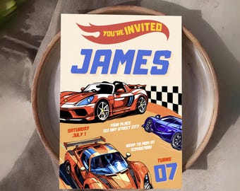 Race Car Birthday Invitation, Hot Wheels Inspired Party Invite (Digital Download)