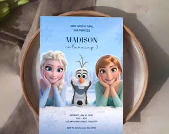 Frozen Birthday Invitation, Elsa Anna Olaf Party Invite (Digital Download)