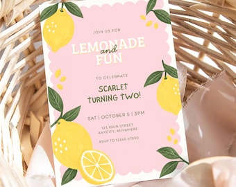 Lemon Birthday Invitation, Pink Lemonade Party Invite, Two Sweet Birthday