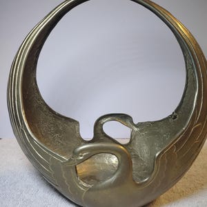 Vintage Heavy 8&quot; Brass Swan Planter/Basket