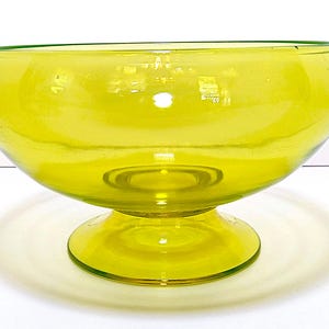 Vintage Wayne Husted For Blenko Art Glass "Jonquil Yellow" Pedestal Compote Bowl