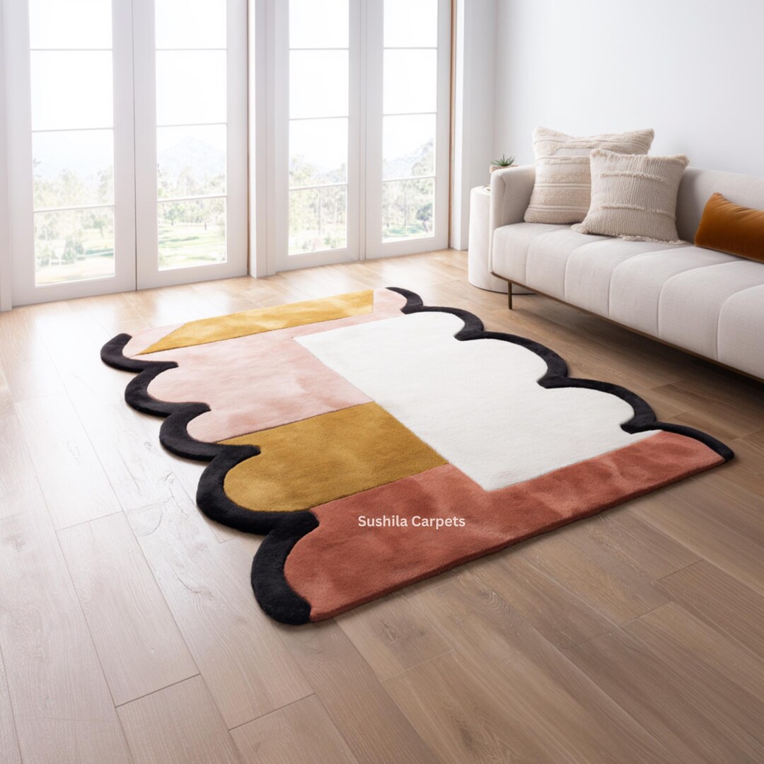 Modern Irregular Shape Wool Rug | Hand-tufted Abstract Colorblock Rug ...