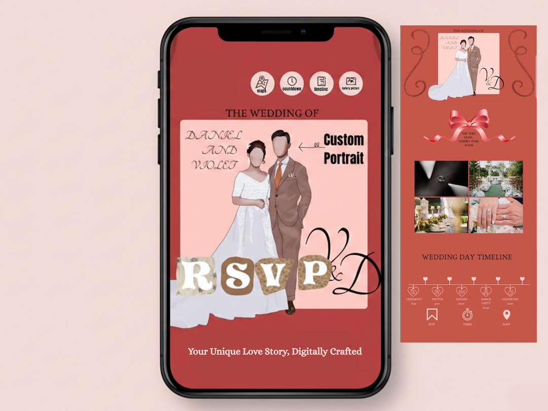 Custom Wedding Invitation Illustration Digital RSVP Website Interactive ...