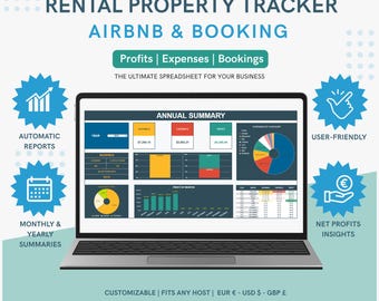 Airbnb & Booking Rental Property Tracker | Vacation Rental Spreadsheet | Google Sheets Template for Expenses and Profit