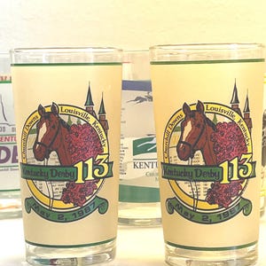 Official Kentucky Derby Souvenir Mint Julep Glass 1987 Set of Two