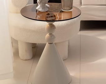 Glass Accent Table | Removable Round Side Table | Indoor Outdoor Decor