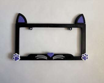 Cat Ear License Plate Frame, Cute 3D Cat Car Accessories, Kawaii License Plate Holder with Paws, Custom Kitten Car Decor, Gift for Car