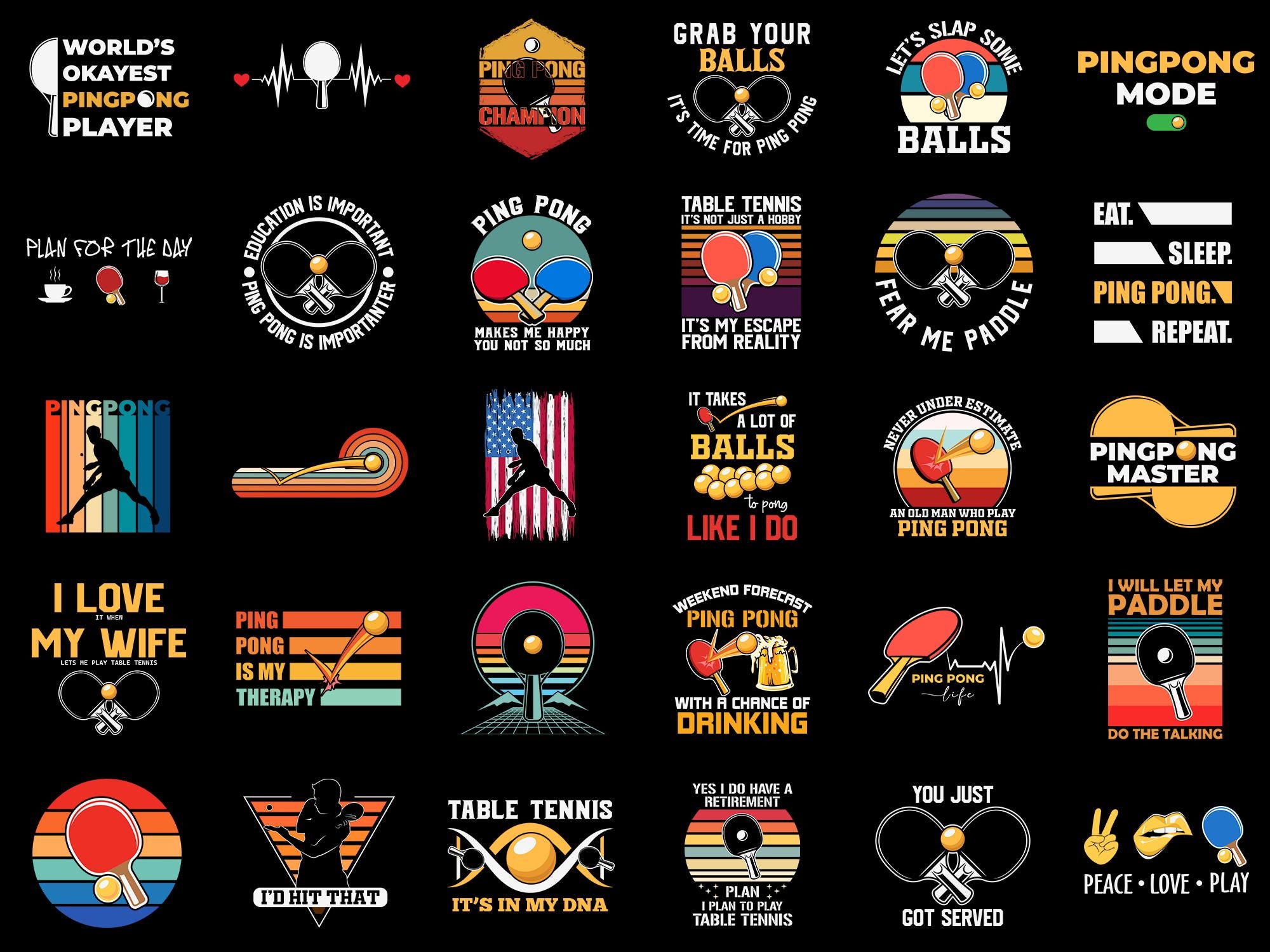 Graphics Design Ping Dh Ping Pong Bundle SVG 30 Designs, Funny Table Tennis Quotes, Retro ...