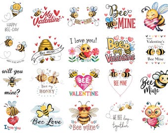 Bee Valentine Clipart PNG Bundle for Cute Love and Sublimation Designs