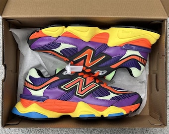 Zapatillas New Balance 9060 personalizadas, zapatillas retro multicolores de suela gruesa, calzado de moda con acabado a mano.