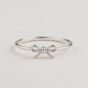 Silver Bow Ring • Minimalist Ribbon Band • Dainty Stackable Knot Ring