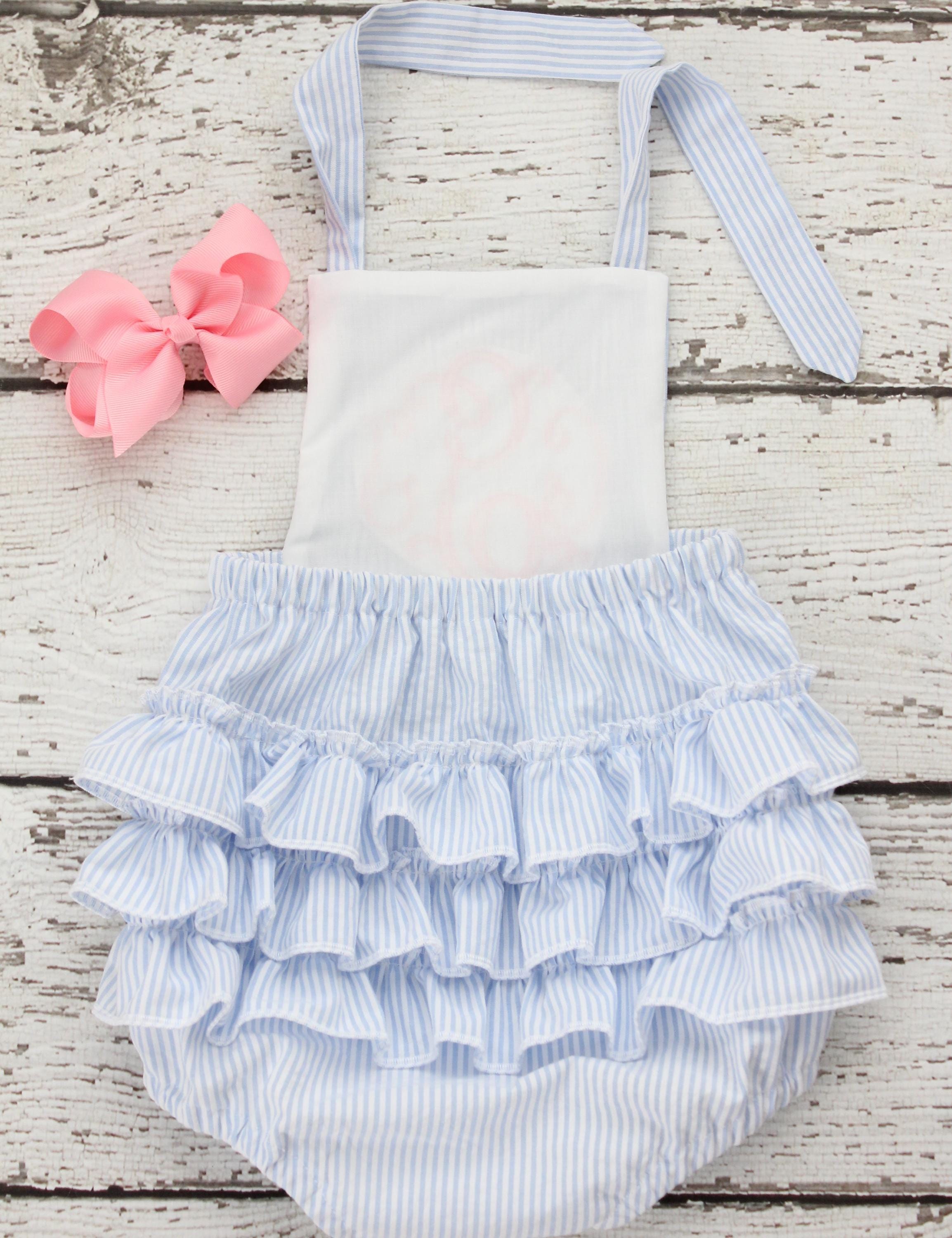 Monogrammed Blue and Pink Bow Bubble: Custom Pink Bow Ruffle Romper - Etsy