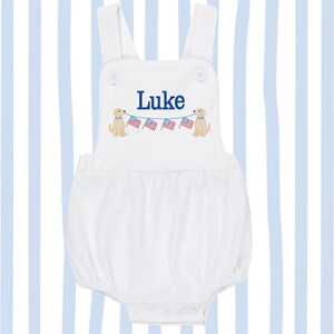 SAMPLE SALE, Monogrammed All American Boy Bubble, Puppy America Sunsuit