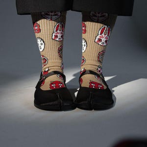 Oni Mask Tabi Socks, Japanese Demon Split Toe Socks, Cotton Crew Socks, Streetwear Graphic Socks, Unique Gift