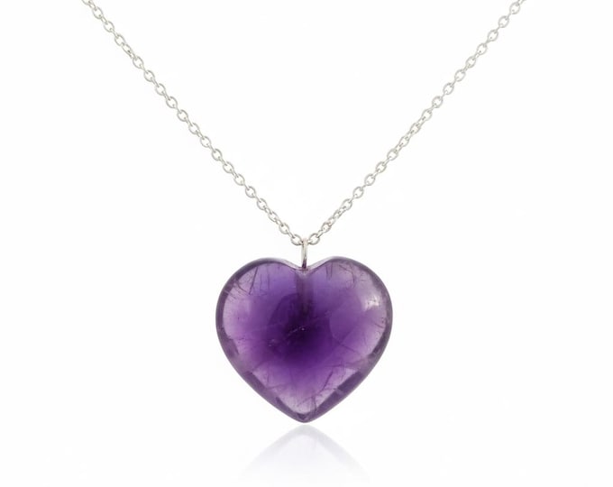 Featured listing image: Amethyst Heart Pendant Necklace | German Silver, February Birthstone