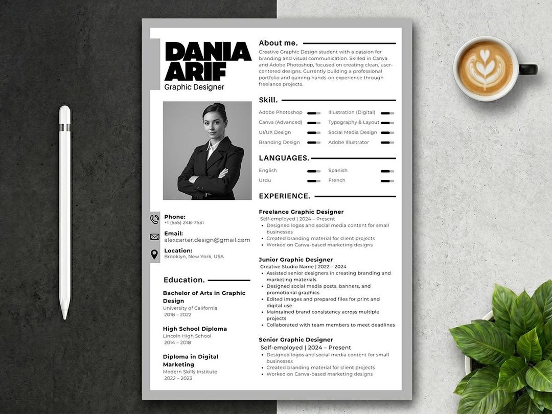Editable Canva Resume Template | Minimalist CV, Cover Letter (digital ...