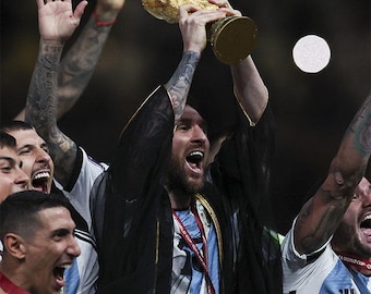 Lionel Messi Argentina World Cup Trophy Poster – Soccer Legend Wall Art 20x30