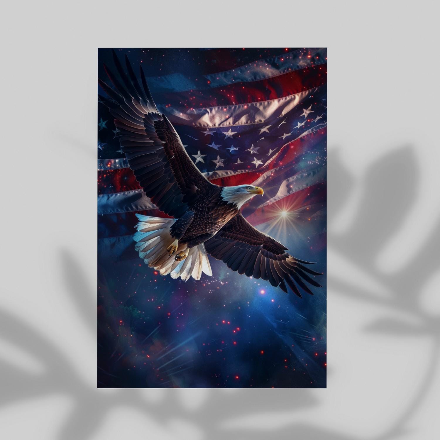 Flying Bald Eagle Patriotic Style Poster, Wall Decor 4th of July ...