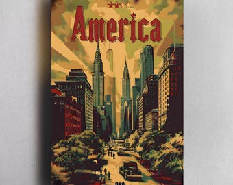 Póster del 4 de julio con el lema "Orgullo estadounidense", decoración de pared con estilo vintage de horizontes urbanos estadounidenses, celebración de los 250 años de Estados Unidos y decoración moderna para el hogar.