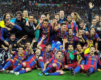 Barcelona 2010–11 Champions League Poster – Messi Xavi Iniesta Treble Team Art Print 20x30